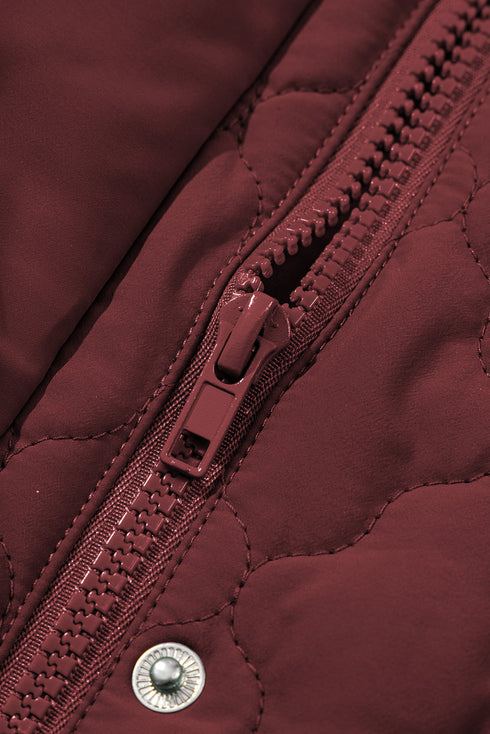 Stand Collar Flower Quilted Snap Button Zip Vests
